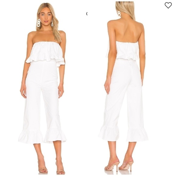 Lovers and Friends Nellie Jumpsuit white ruffle hem Small STRAPLESS CROP D121 - Picture 1 of 11